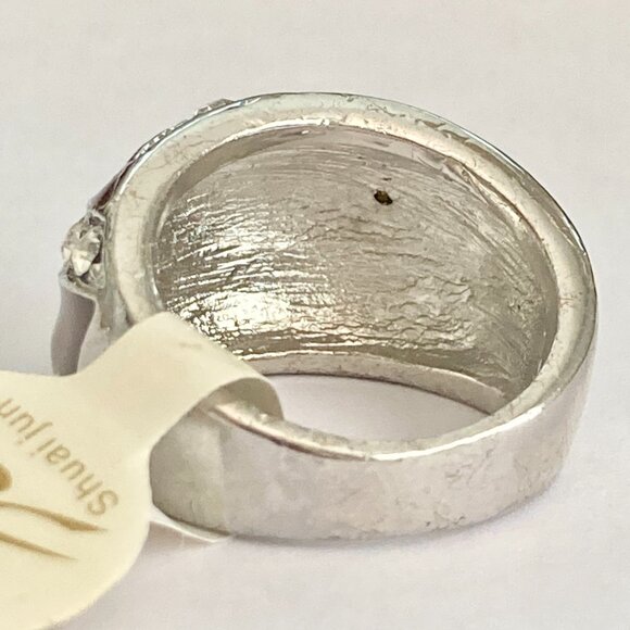 Vintage Brown Enamel Cocktail Ring Silver Plated Crystal Rhinestone Sz 7 9 Boho - Picture 5 of 8